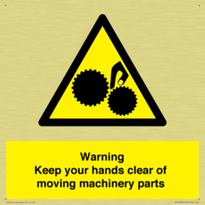Warning - Keep your hands clear of moving machinery parts